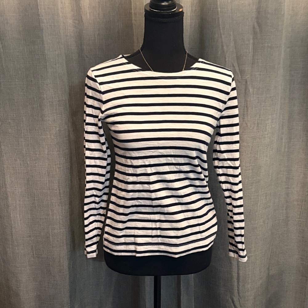 J. Crew Striped Long-Sleeve Crewneck Tee in Black and White